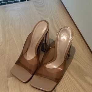 Zara Women's Tan Heeled Mules